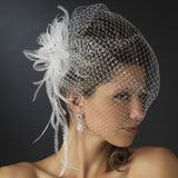 Jeweled Feather Fascinator V Cage 3631 w/ Russian Veil