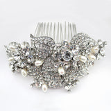 Antique Rhodium Silver Rhinestone & Freshwater Pearl Comb