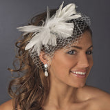 Flower Feather Fascinator with Russian Tulle Veiling Accent on Comb 750