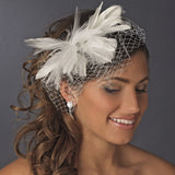 Flower Feather Fascinator with Russian Tulle Veiling Accent on Comb 750