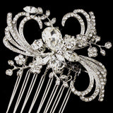 Antique Silver Clear Crystal & Rhinestone Ribbon Swirl Hair Comb 926