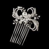 Antique Silver Clear Crystal & Rhinestone Ribbon Swirl Hair Comb 926