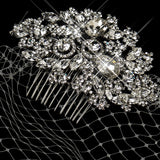 Cage Veil on Antique Silver Rhodium Multi Cut Crystal Side Comb 933