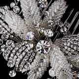 Antique Silver Crystal Flower Bridal Hair Comb 935