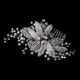 Antique Silver Crystal Flower Bridal Hair Comb 935
