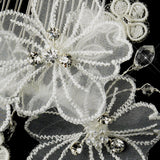Silver Crystal Organza Flower Bridal Hair Comb 950