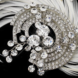 Antique Silver Rhodium Crystal & Ivory Feather Fascinator Clip 9938