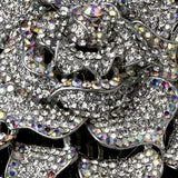 Antique Silver Clear & AB Crystal Flower Hair Comb 1124