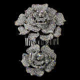Antique Silver Clear & AB Crystal Flower Hair Comb 1124