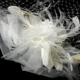 High Fashion Russian Birdcage Veil with Feathers & Austrain Crystals on Comb 1136