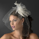 High Fashion Russian Birdcage Veil with Feathers & Austrain Crystals on Comb 1136