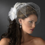 Bridal Feather Hair Piece with Crystals Comb 1517 (White or Ivory)