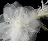 Bridal Feather Hair Piece with Crystals Comb 1517 (White or Ivory)