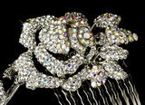 Stunning Antique Silver Aurora Borealis Flower Bridal Comb 2146