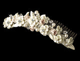 White Porcelain or Rum Pink Flower Bridal Comb 4087