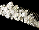White Porcelain or Rum Pink Flower Bridal Comb 4087