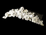 White Porcelain or Rum Pink Flower Bridal Comb 4087