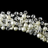 Exquisite Silver Bridal Comb w/ White Pearls & Swarovski Crystals 476