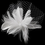 Flower Feather Fascinator with Russian Tulle Veiling Accent on Comb 750