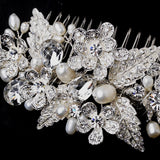 Silver Clear and Freshwater Pearl Hair Comb 913