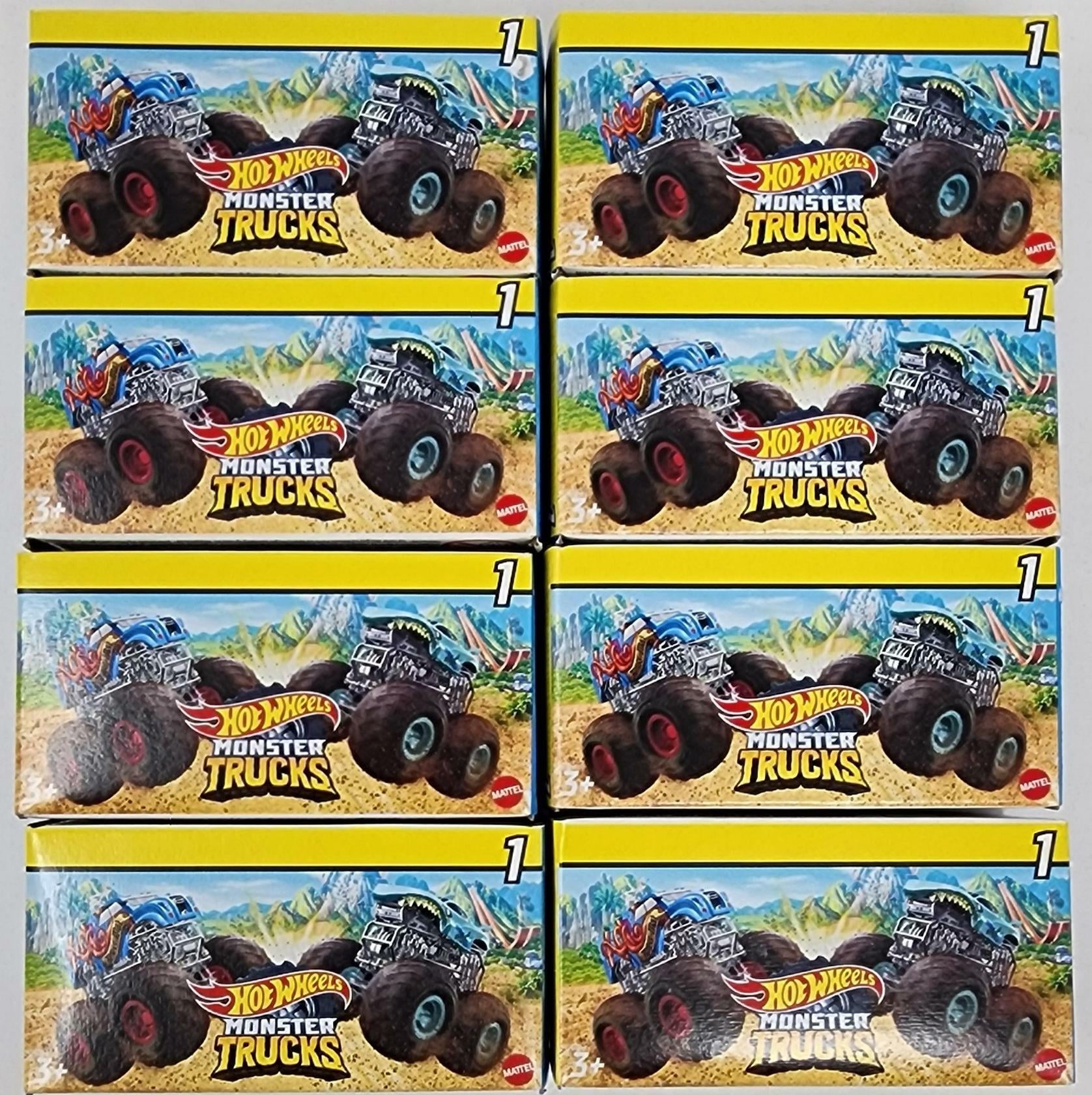 Complete Set of 8 |Hot Wheels Monster Trucks Mini Blind Box Yellow Wave Series 1