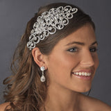 Antique Silver Clear Rhinestone Tiara Comb 404