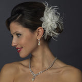 Crystal & Freshwater Pearl Feather Bridal Flower Hair Clip 5286