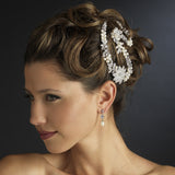 Silver Ivory Freshwater Pearl & Clear Rhinestone Bridal Headpiece Clip 1060