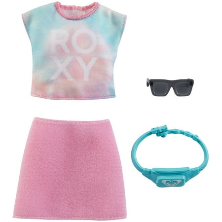 Barbie Doll Clothes Inspired By Roxy  Complete Look with 2 Accessories  Tie-Dye Roxy T-Shirt  Pink Skirt  Fanny Pack & Sunglasses  Gift for Kids 3 to 8 Years Old