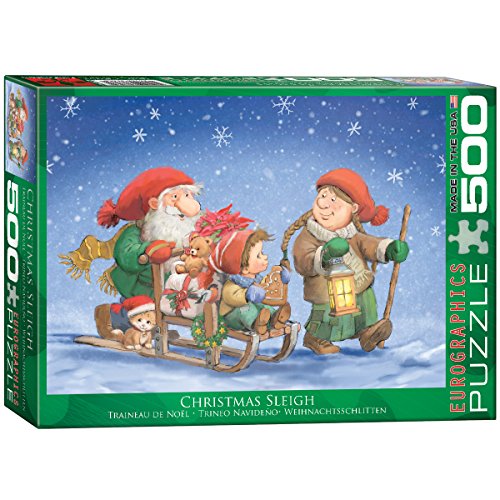 Bundle of 2 |EuroGraphics Christmas Sleigh Puzzle (500 Piece) + Smart Puzzle Glue Sheets
