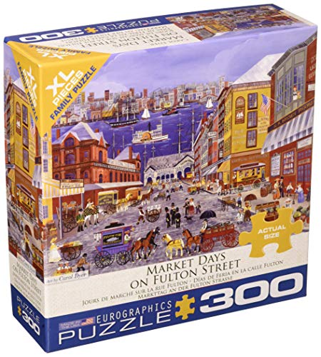 Bundle of 2 |Eurographics Market Days on Fulton Street by Carol Dyer 300-Piece Puzzle + Smart Puzzle Glue Sheets