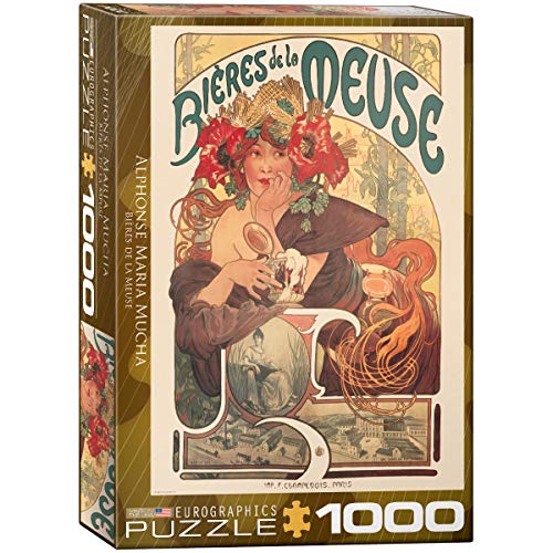 Bundle of 2 |EuroGraphics Bieres de la Meuse by Alfons Mucha 1000-Piece Puzzle + Smart Puzzle Glue Sheets
