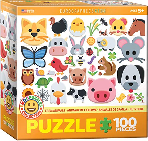 Bundle of 2 |Eurographics Farm Animals 100-Piece Puzzle + Smart Puzzle Glue Sheets
