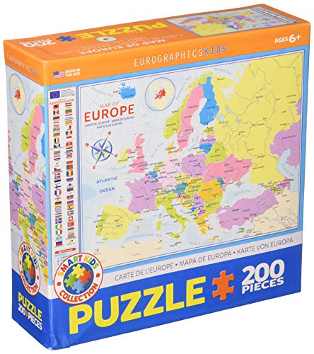 Bundle of 2 |Eurographics Map of Europe 200-Piece Puzzle + Smart Puzzle Glue Sheets