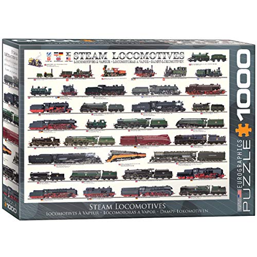 Bundle of 2 |EuroGraphics Steam Locomotives 1000-Piece Puzzle + Smart Puzzle Glue Sheets