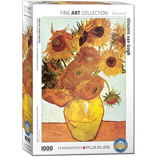 Bundle of 2 |Eurographics Twelve Sunflowers by Van Gogh 1000-Piece Puzzle + Smart Puzzle Glue Sheets