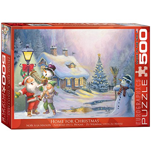 Bundle of 2 |EuroGraphics Home for Christmas 500-Piece Puzzle + Smart Puzzle Glue Sheets