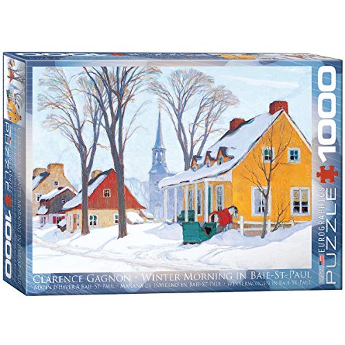 Bundle of 2 |EuroGraphics Hiver Baie-Saint-Paul by Clarence Gagnon 1000-Piece Puzzle + Smart Puzzle Glue Sheets