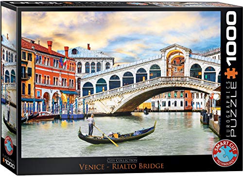 Bundle of 2 |EuroGraphics Venice Rialto Bridge Puzzle (1000-Piece) + Smart Puzzle Glue Sheets