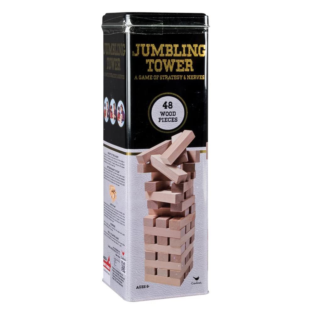 Solid Wood Jumbling Tower In A Tin by Cardinal Industries (48 Wood Pieces)