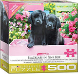 Bundle of 2 |EuroGraphics Black Labs in Pink Box 500 Piece Puzzle + Smart Puzzle Glue Sheets