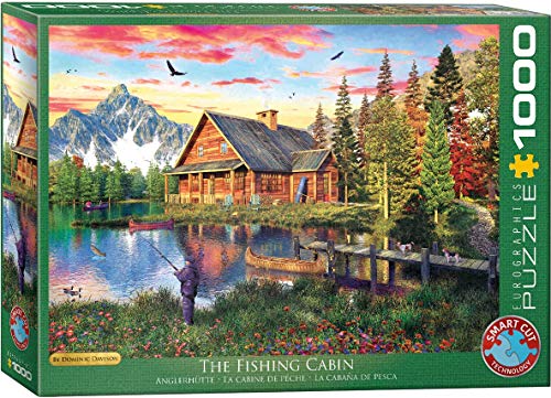 Bundle of 2 |The Fishing Cabin by Dominic Davison 1000-Piece Puzzle + Smart Puzzle Glue Sheets