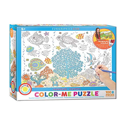 Bundle of 2 |EuroGraphics Aquarium Color Me Puzzle (100 Piece) + Smart Puzzle Glue Sheets