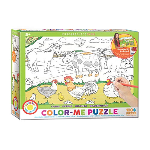 Bundle of 2 |EuroGraphics Farm Color Me Puzzle (100 Piece) + Smart Puzzle Glue Sheets