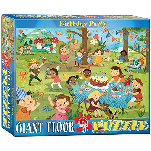 Bundle of 2 |EuroGraphics Birthday Party Spot & Find Floor Puzzle (48 Piece) + Smart Puzzle Glue Sheets