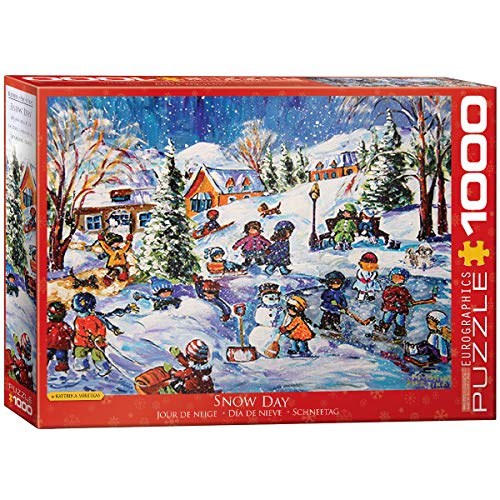 Bundle of 2 |Snow Day by Katerina Mertikas 1000-Piece Puzzle + Smart Puzzle Glue Sheets