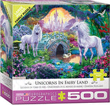 Bundle of 2 |Eurographics Unicorns in Fairy Land by Jan Patrik 500-Piece Puzzle + Smart Puzzle Glue Sheets