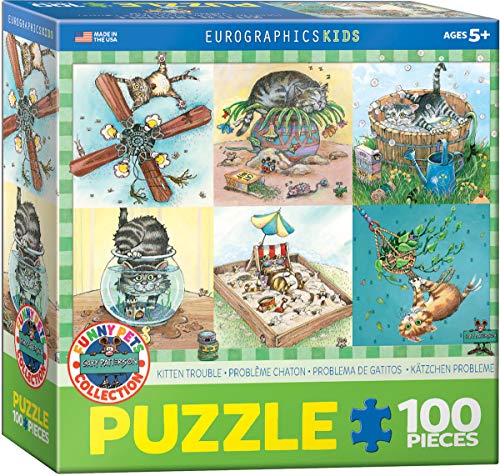 Bundle of 2 |EuroGraphics 6100-5483 Kitten Trouble by Gary Patterson 100-Piece Puzzle + Smart Puzzle Glue Sheets