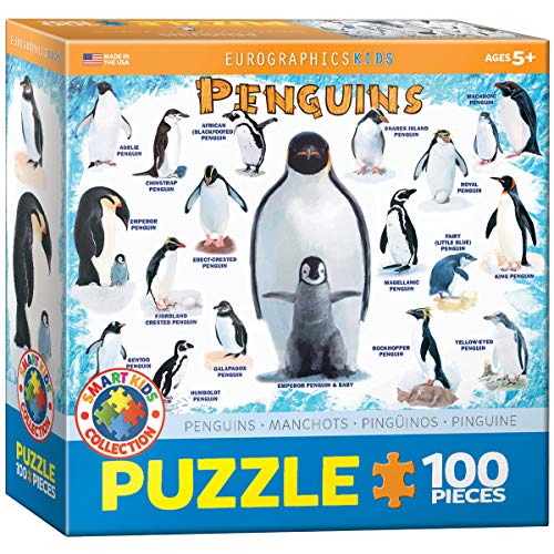 Bundle of 2 |Eurographics Penguins 100 Piece Jigsaw Puzzle + Smart Puzzle Glue Sheets