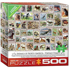 Bundle of 2 |Eurographics North American Wildlife Vintage Stamps 500-Piece Puzzle + Smart Puzzle Glue Sheets